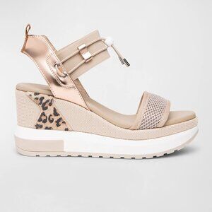 NeroGiardini Taupe Rose Gold Platform Wedge Sandals Size 8, Leopard Cheetah Shoe